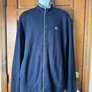 Lacoste Navy Blue w/White Stripe at Collar & Cuffs Zip Knit Jacket Size 8 (3XL)